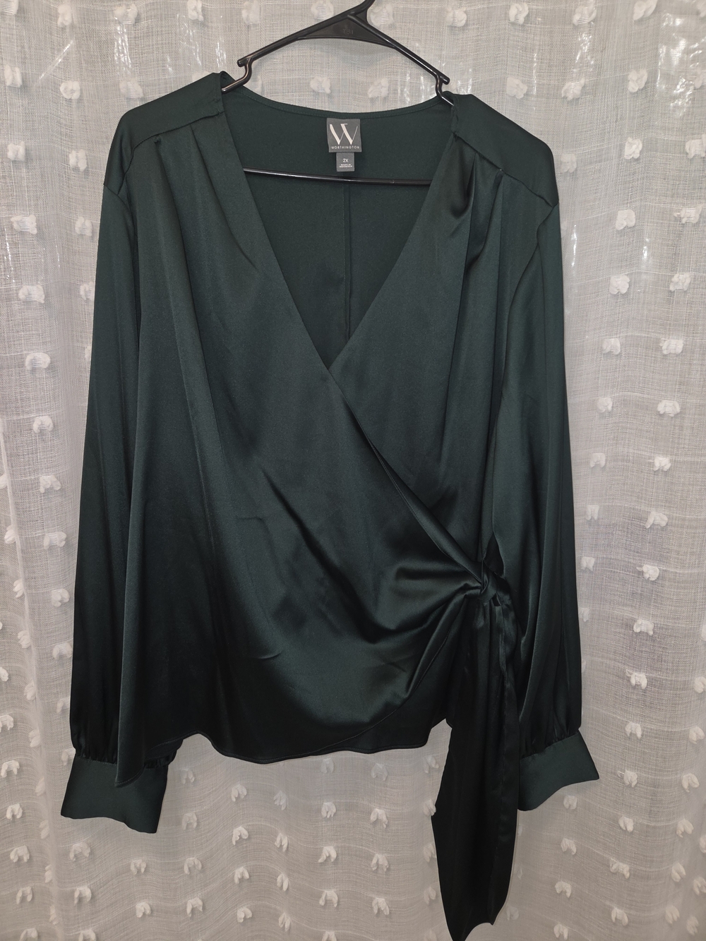 Worthington Green Satin Wrap Blouse 2x